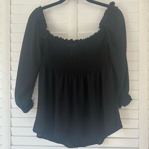 Express Top Off the Shoulder Black Smocked Lightweight Blouse XS